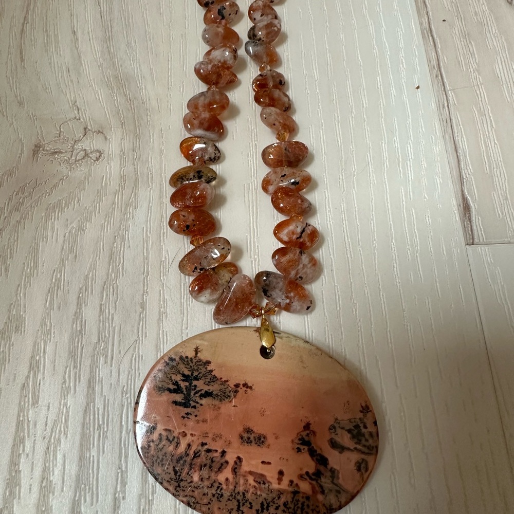 RARE, Artisan made, OOAK picture jasper, sunstone beaded necklace.